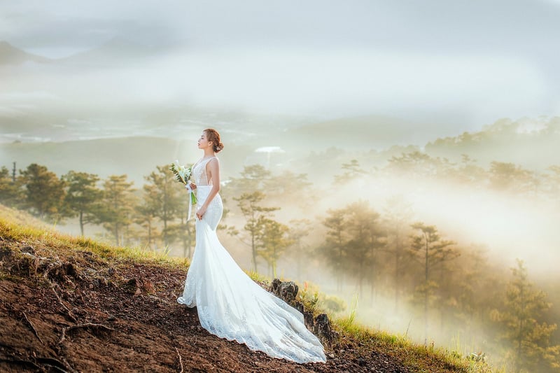 Bride in a modern wedding dress